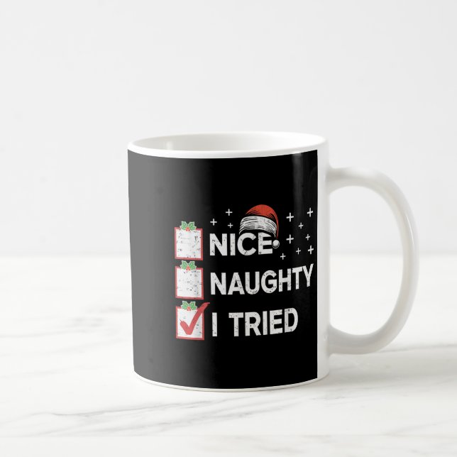 Caneca De Café Merry Christmas Nice Naughty I Tried Christmas Lis (Direita)