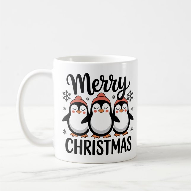 Caneca De Café Merry Christmas Penguin Mug, Cute Holiday Coffee  (Esquerda)