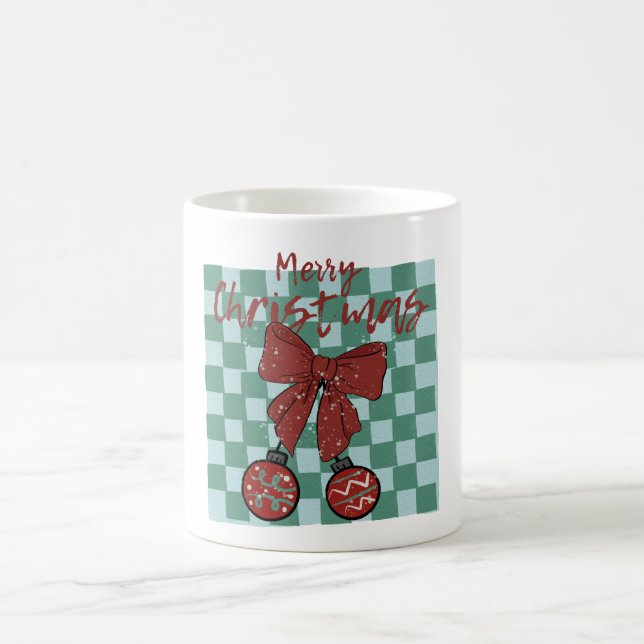 Caneca De Café Merry Christmas Red Bow Ornaments Design (Centro)