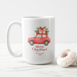 Caneca De Café Merry Christmas Red Car – Personalized Holiday 