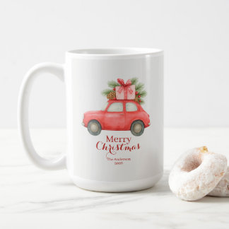 Caneca De Café Merry Christmas Red Car – Personalized Holiday 