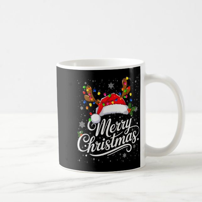 Caneca De Café Merry Christmas Red Santa Hat Reindeer Family Xmas (Direita)