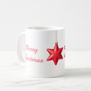 Caneca De Café Merry Christmas Red stars decoration with text