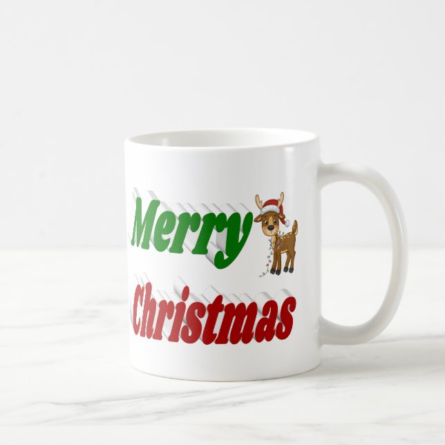 Caneca De Café Merry Christmas Reindeer red green half-pografia (Direita)