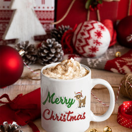 Caneca De Café Merry Christmas Reindeer red green half script