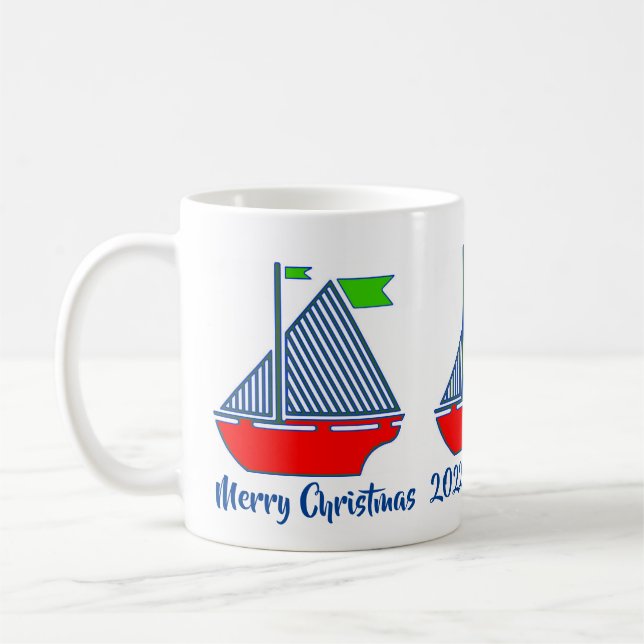 Caneca De Café Merry Christmas Sailboat Mug (Esquerda)
