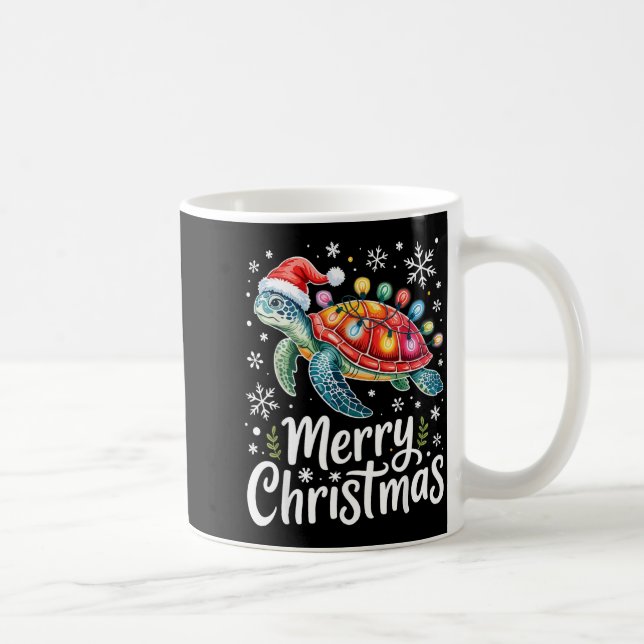 Caneca De Café Merry Christmas Sea Turtle Christmas Lights Santa  (Direita)