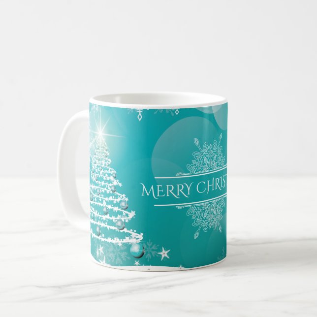 Caneca De Café Merry Christmas Snowflakes Tree Flowers & Stars   (Frente Esquerda)