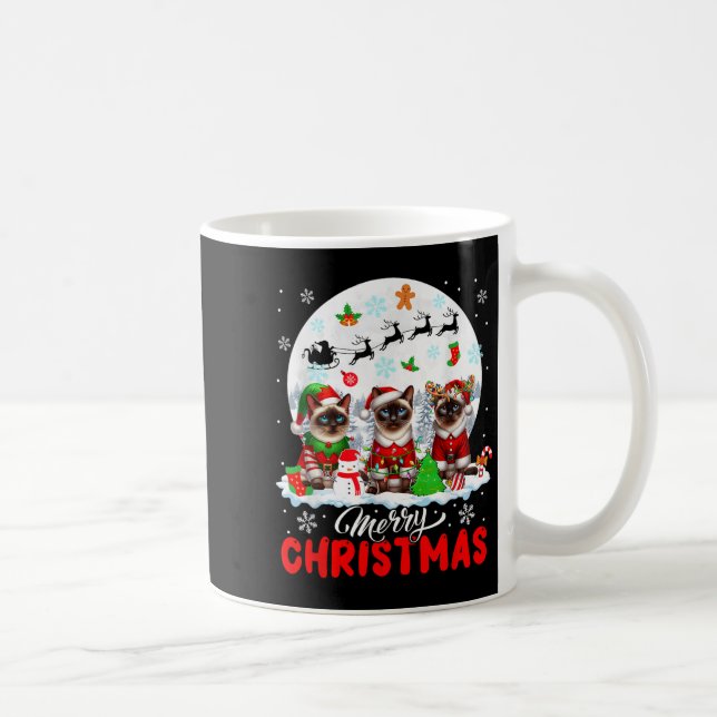 Caneca De Café Merry Christmas Three Santa Elf Reindeer Siamese C (Direita)