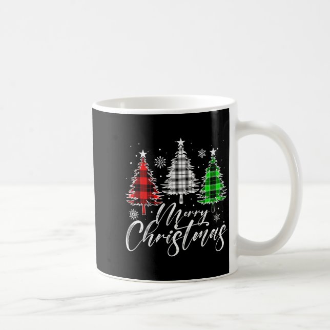Caneca De Café Merry Christmas Tree Buffalo Plaid Red White Green (Direita)