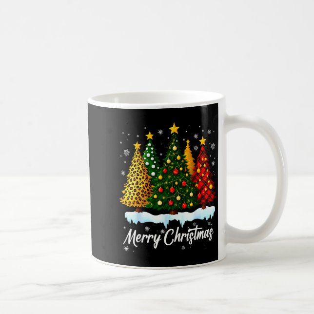 Caneca De Café Merry Christmas Tree Leopard Plaid Pajamas Xmas Wo (Direita)