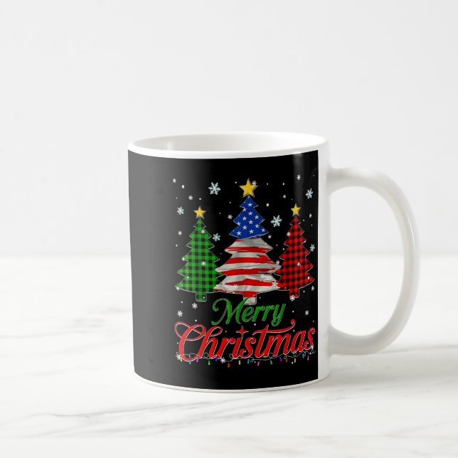 Caneca De Café Merry Christmas Tree Plaid Us Flag Snowflake Xmas  (Direita)