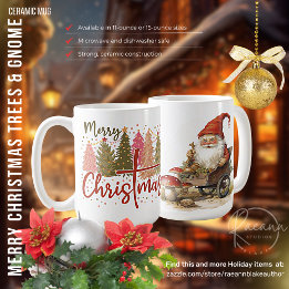 Caneca De Café Merry Christmas Trees & Gnomo Cerâmica Mug