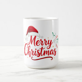 Caneca De Café Merry Christmas Typography with Santa Hat and Snow