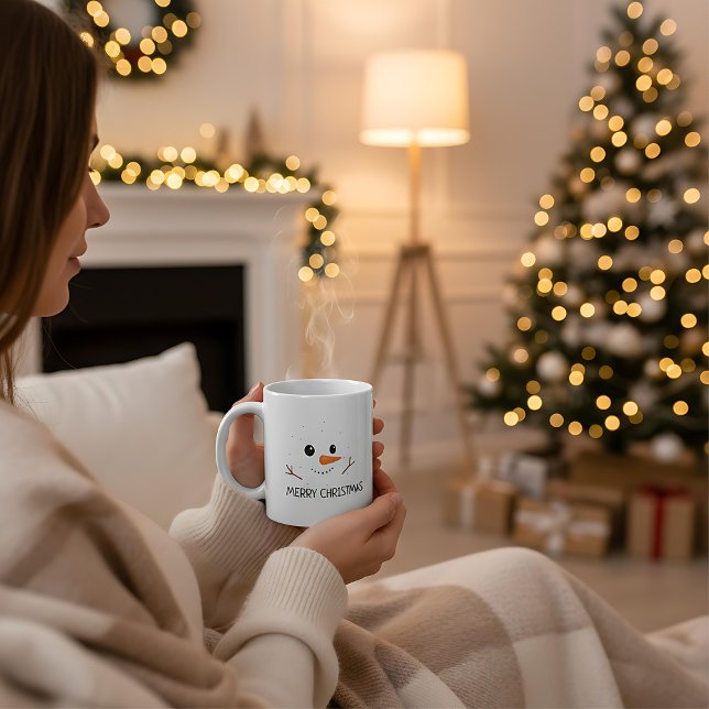 Caneca De Café Merry Christmas winter snowman happy smile face (Criador carregado)