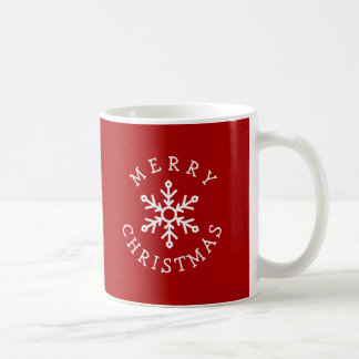 Caneca De Café Merry Christmas with Snowflake on Bright Red