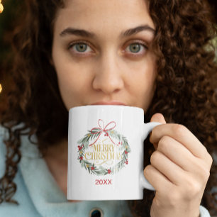 Caneca De Café Merry Christmas Wreath Holiday Coffee Mug