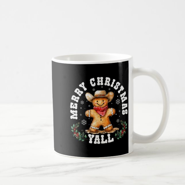 Caneca De Café Merry Christmas Yall Gingerbread Cowboy Western Xm (Direita)