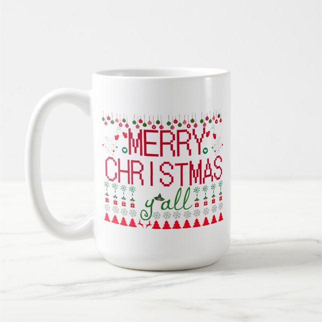 Caneca De Café "Merry Christmas Y'all" Ugly Sweater  (Esquerda)