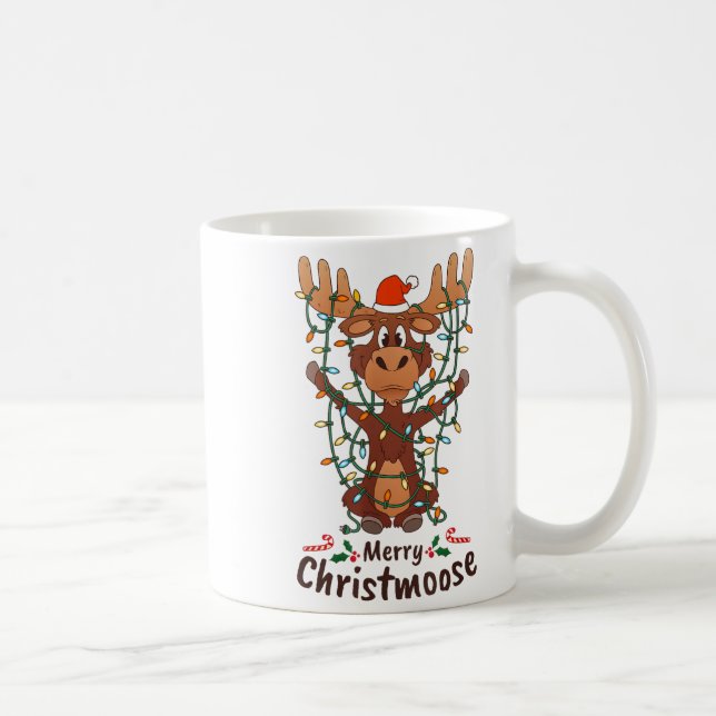 Caneca De Café Merry Christmoose Christmas Moose Xmas Tree Lights (Direita)