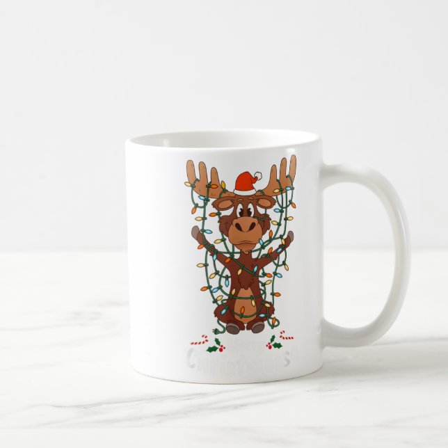 Caneca De Café Merry Christmoose Christmas Mooses Xmas Tree Light (Direita)