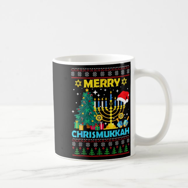 Caneca De Café Merry Christmukkah Hanukkah Christmas Tree Xmas Fa (Direita)