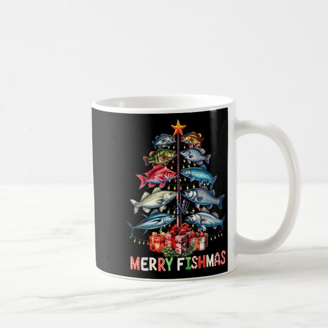 Caneca De Café Merry Fishmas Funny Christmas Tree Lights Fishing  (Direita)