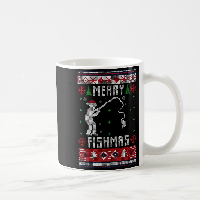 Caneca De Café Merry Fishmas Ugly Sweater Ugly Fishing Christmas  (Direita)