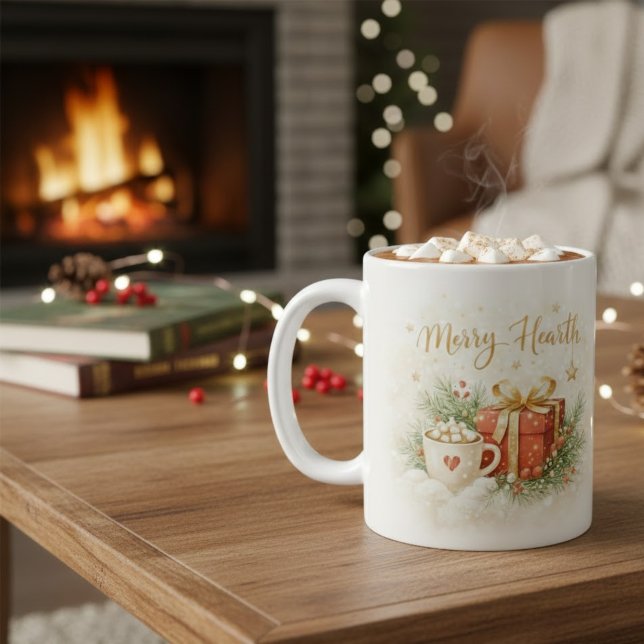 Caneca De Café Merry Hearth Christmas Mug - Festive Cocoa and Gif (Criador carregado)
