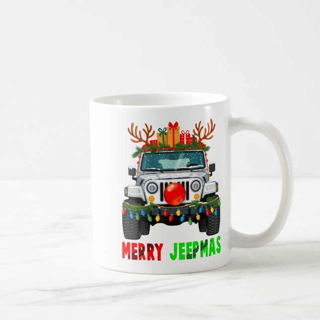 Caneca De Café Merry Jeepmas Ugly Light Reindeer Christmas  (Direita)