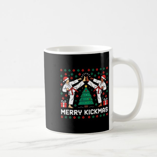 Caneca De Café Merry Kickmas Funny Karate Jiu Jitsu Ugly Christma (Direita)