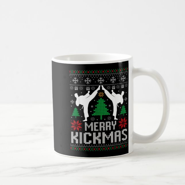 Caneca De Café Merry Kickmas Karate Jiu Jitsu Ugly Christmas Xmas (Direita)
