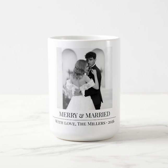 Caneca De Café Merry & Married - Personalized Newlywed Christmas  (Centro)