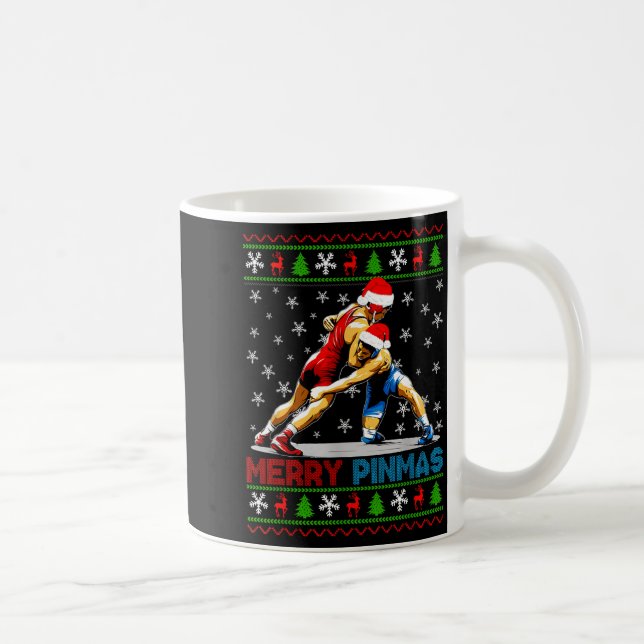 Caneca De Café Merry Nmas Ugly Christmas Santa Claus Wrestling Bo (Direita)
