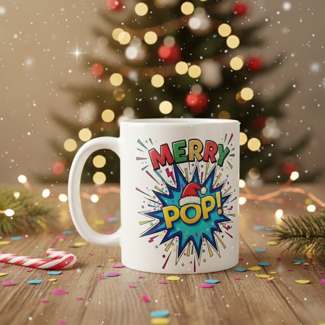 Caneca De Café Merry Pop: Vibrant Comic Art Christmas Mug with Sa (Criador carregado)