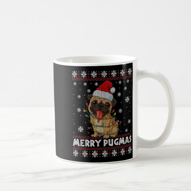 Caneca De Café Merry Pugmas Ugly Christmas Sweater Cute Pug Dog  (Direita)