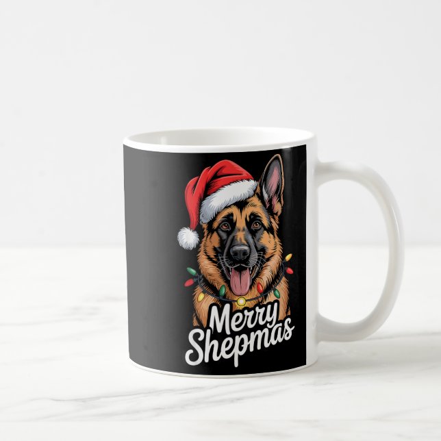 Caneca De Café Merry Shepmas German Shepherd Christmas Lights Hum (Direita)