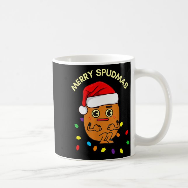 Caneca De Café Merry Spudmas Funny Tato Santa Holiday Lights Chri (Direita)