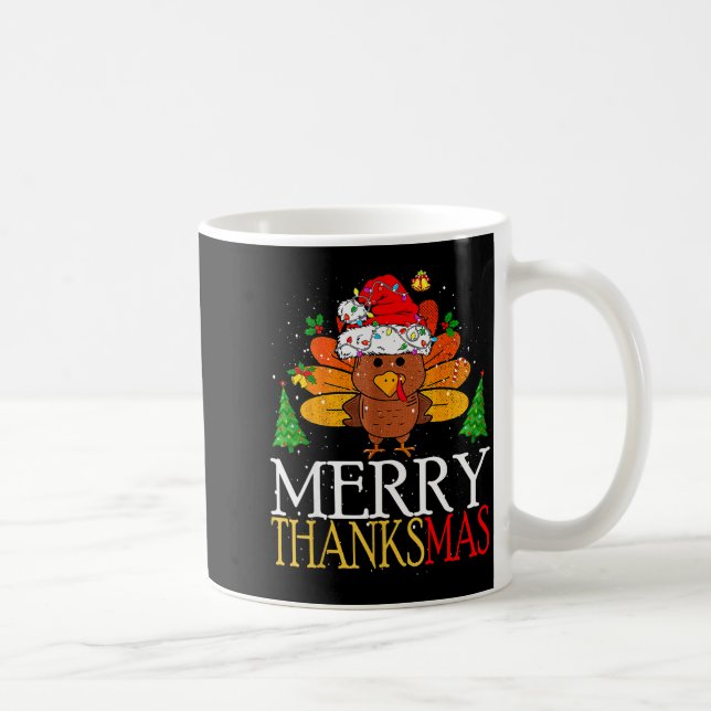 Caneca De Café Merry Thanksmas Happy Thanksgiving Santa Turkey  (Direita)
