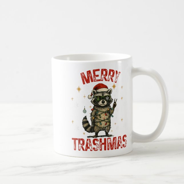 Caneca De Café Merry Trashmas Raccoon Christmas Lights Funny Xmas (Direita)