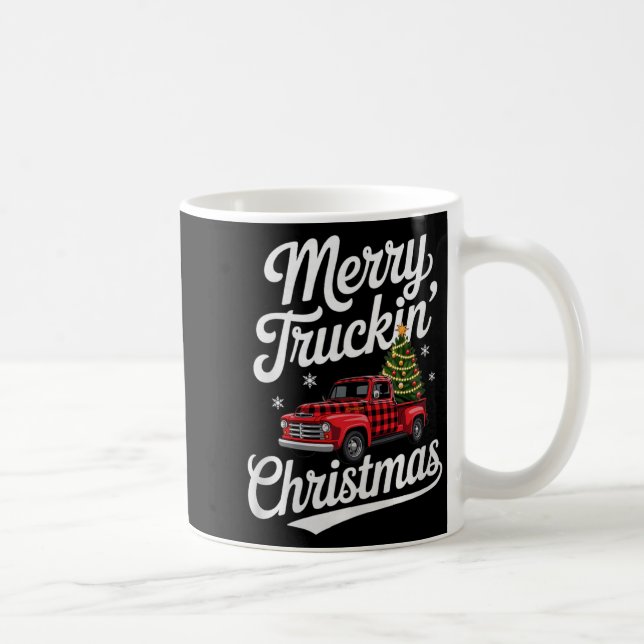 Caneca De Café Merry Truckin' Christmas Buffalo Plaid Clic Ck Up  (Direita)