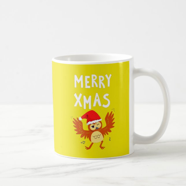 Caneca De Café Merry Xmas Dancing Owl - Festiva Foliday Cute Owl (Direita)