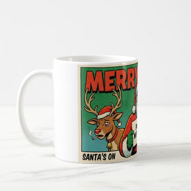 Caneca De Café Merry Xmas Mess Funny Christmas Mug - Naughty Sant (Esquerda)