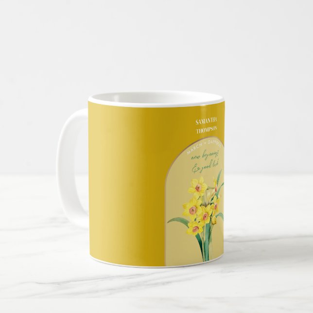 Caneca De Café Mês de Marcha de Nascimento Personalizado Daffodil (Frente Esquerda)