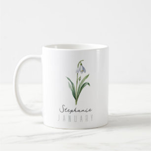 Caneca De Café Mês de Nascimento de Janeiro Flor com Nome - Neve