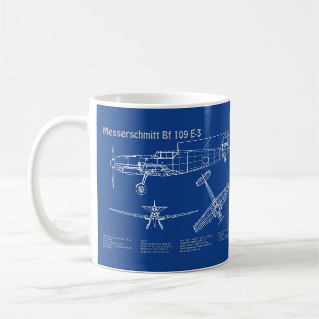 Caneca De Café Messerschmitt Bf 109 - Airplane Blueprint AD (Esquerda)