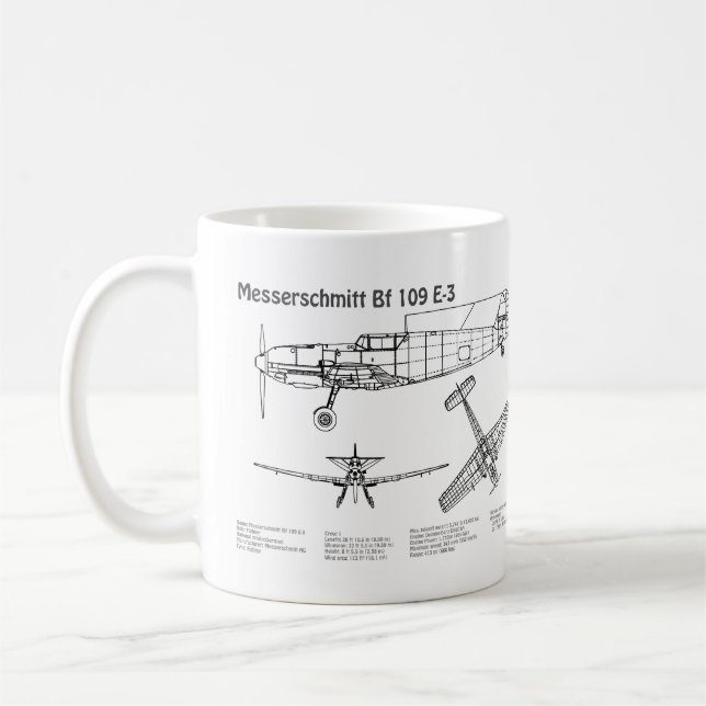 Caneca De Café Messerschmitt Bf 109 - Airplane Blueprint BD (Esquerda)