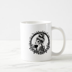 Caneca De Café Messy Bun Skeleton Bebendo Café Vintage Hallowe