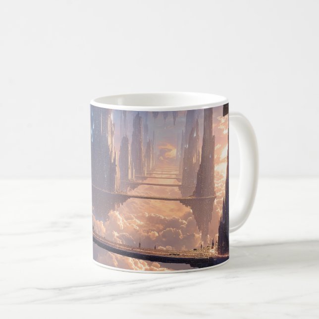 Caneca De Café Metrópole Flutuante nas Nuvens (Frente Esquerda)