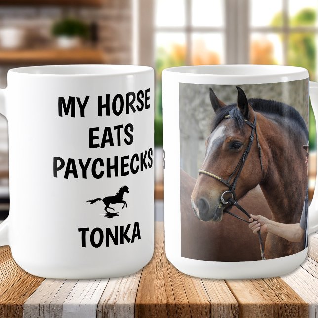Caneca De Café Meu Cavalo Come Paycheck - Foto Engraçado Equestre (Criador carregado)
